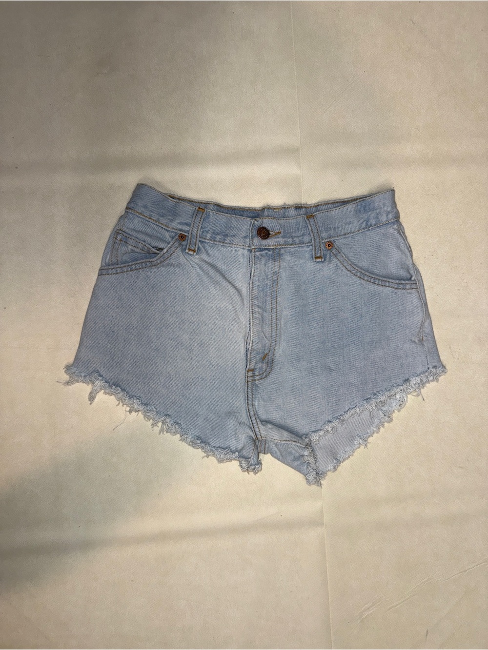 Vintage Orange Tab Levi’s Light Blue High-Waist Denim Shorts with Raw Hem